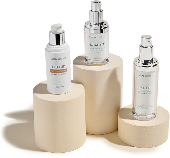Colorescience Even Up Multi-Correction Serum, Total Eye Firm & Repair Cream and Pep Up Collagen Boost